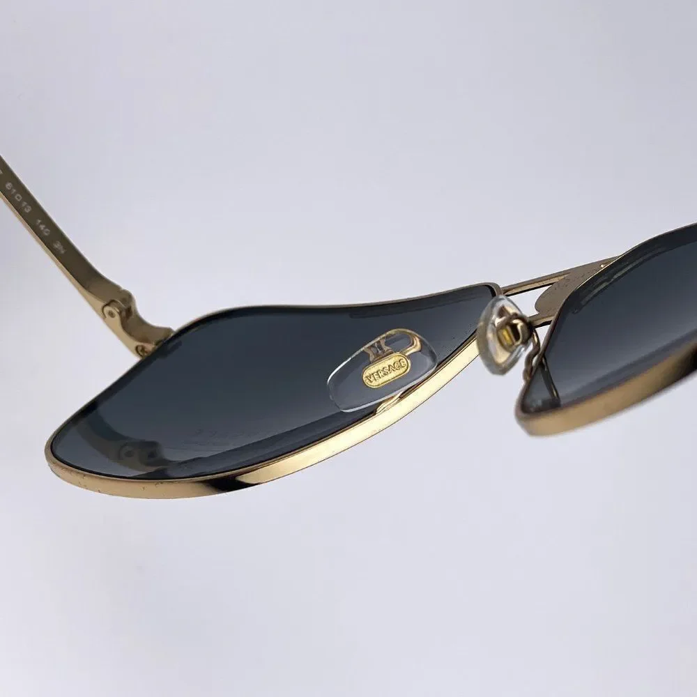 NEW Versace VE2238 143687 Gold Matte Black Gray Rectangle Metal Men Sunglasses
